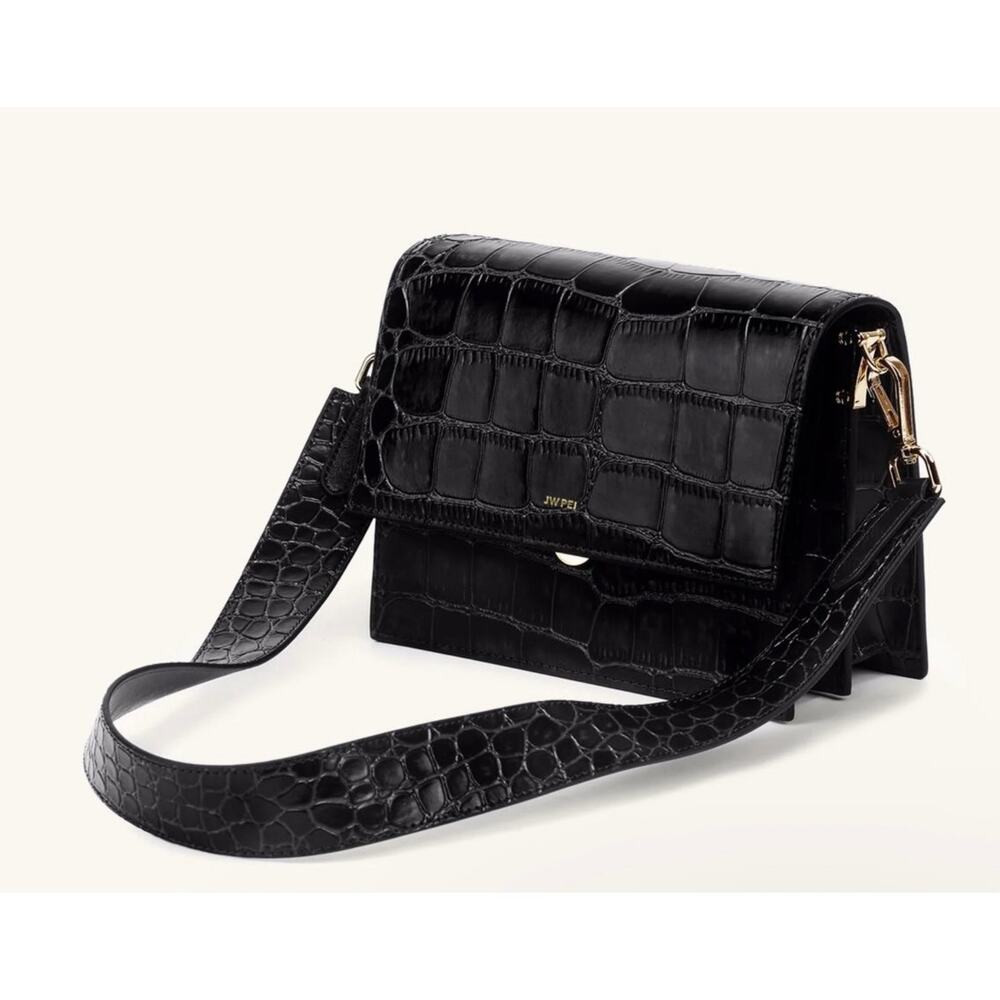 NEW JW PEI Mini Flap Crossbody Black Croc Vegan Leather Purse Bag Retails $99